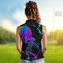 Load image into Gallery viewer, Colorful Neon skull golfer Women Sleeveless polo shirt custom golf attire for ladies, cool golf gifts NQS10098