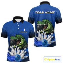 Load image into Gallery viewer, Funny Blue Alligator Bowling Polo, Quarter Zip shirts for Men Custom Team bowling league jersey NQS10630