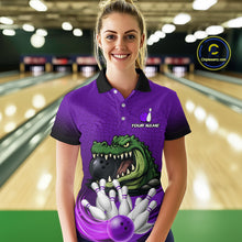 Load image into Gallery viewer, Funny Purple Alligator Bowling Polo, Quarter Zip shirts for Women Custom Team bowling league jersey NQS10631