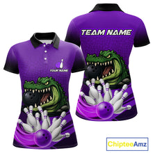 Load image into Gallery viewer, Funny Purple Alligator Bowling Polo, Quarter Zip shirts for Women Custom Team bowling league jersey NQS10631