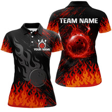Load image into Gallery viewer, Personalized black and red Flame bowling Polo, Quarter Zip shirts for Women, custom bowling jerseys NQS8293