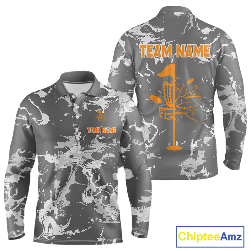 Gray Camo Orange Disc Golf basket Mens Disc golf polo shirts Custom team disc golf jerseys NQS9975