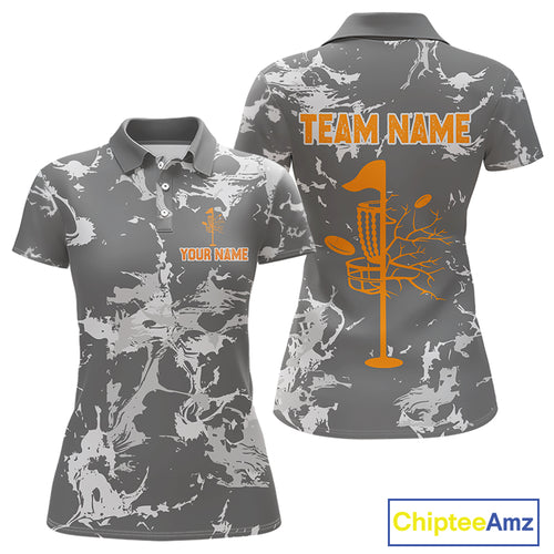 Gray Camo Orange Disc Golf basket Womens Disc golf polo shirt Custom team disc golf jerseys NQS9975