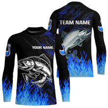 Load image into Gallery viewer, Blue fire Salmon fishing Custom performance long sleeve Salmon fishing tournament shirts for team NQS9742