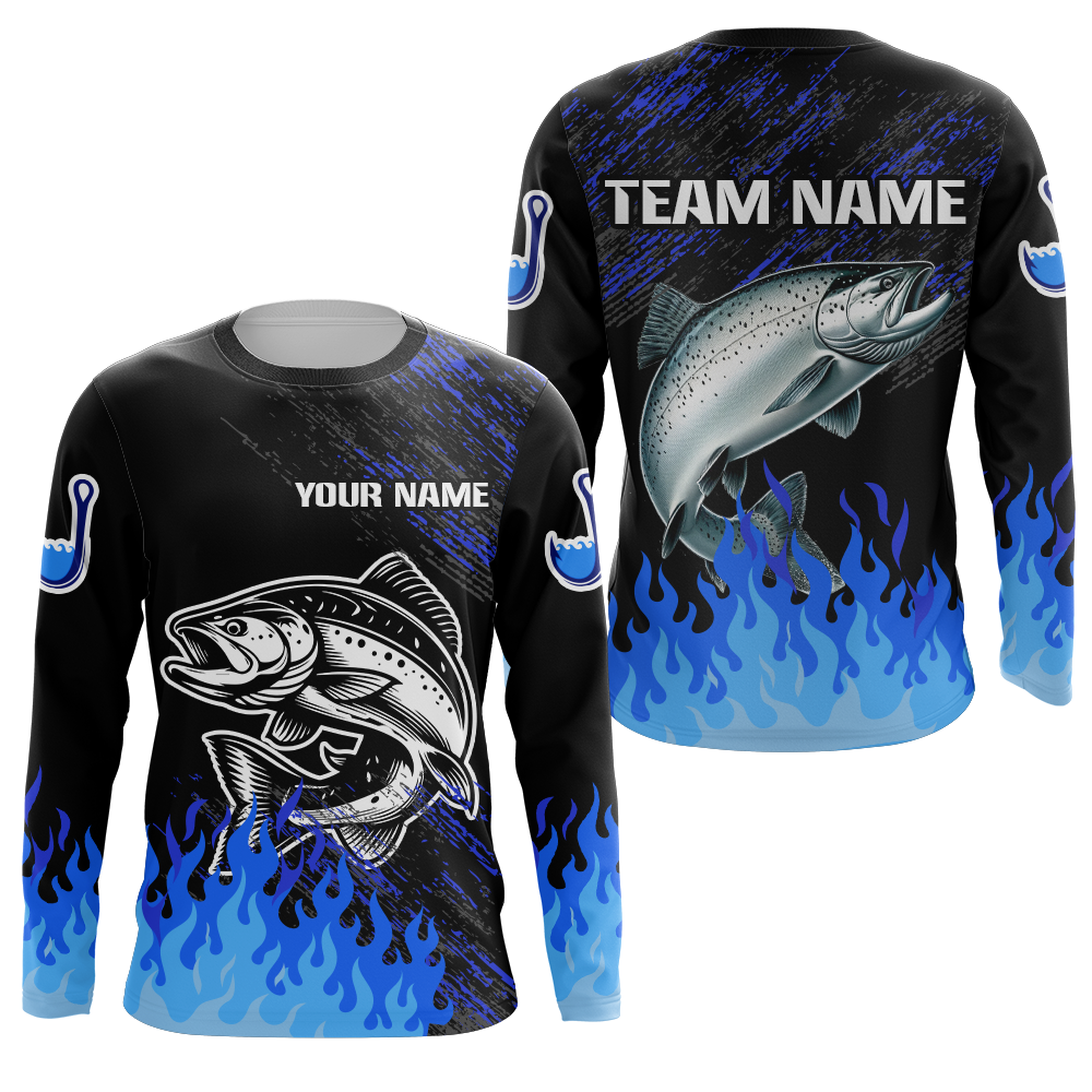 Blue fire Salmon fishing Custom performance long sleeve Salmon fishing tournament shirts for team NQS9742