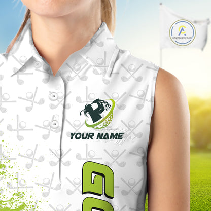 Green and White golf camo Women sleeveless polo shirt custom golf wear for ladies, best golf gifts NQS10170