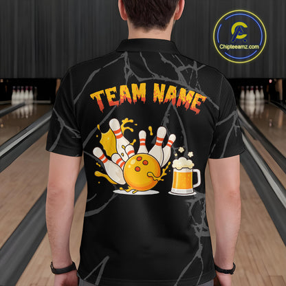 Bowling And Beer Custom Skull Bowling Shirts For Men, Halloween Bowling Outfits NQS10518