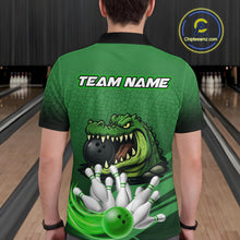 Load image into Gallery viewer, Funny Green Alligator Bowling Polo, Quarter Zip shirts for Men Custom Team bowling league jersey NQS10588