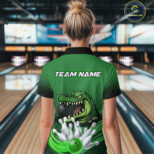 Load image into Gallery viewer, Funny Green Alligator Bowling Polo, Quarter Zip shirts for Women Custom Team bowling league jersey NQS10588