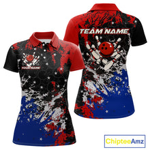 Load image into Gallery viewer, Red, White and Blue Camo Bowling Polo, Quarter Zip shirts for Women Custom Patriotic Gift For Bowlers NQS10589