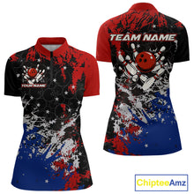 Load image into Gallery viewer, Red, White and Blue Camo Bowling Polo, Quarter Zip shirts for Women Custom Patriotic Gift For Bowlers NQS10589