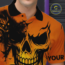 Load image into Gallery viewer, Custom Skull Bowling Jerseys For Men Bowling Team Polo, Quarter Zip Shirts Halloween Outfits NQS10618