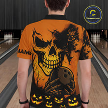 Load image into Gallery viewer, Custom Skull Bowling Jerseys For Men Bowling Team Polo, Quarter Zip Shirts Halloween Outfits NQS10618