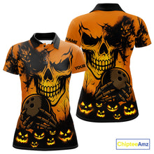 Load image into Gallery viewer, Custom Skull Bowling Jerseys For Women Bowling Team Polo, Quarter Zip Shirts Halloween Outfits NQS10618