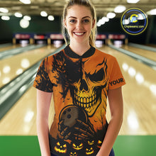 Load image into Gallery viewer, Custom Skull Bowling Jerseys For Women Bowling Team Polo, Quarter Zip Shirts Halloween Outfits NQS10618