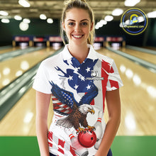 Load image into Gallery viewer, Red, White and Blue American Flag Eagle Bowling Shirts For Women Custom Patriotic Bowling Team Jersey NQS10639