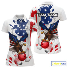 Load image into Gallery viewer, Red, White and Blue American Flag Eagle Bowling Shirts For Women Custom Patriotic Bowling Team Jersey NQS10639