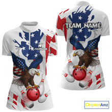 Load image into Gallery viewer, Red, White and Blue American Flag Eagle Bowling Shirts For Women Custom Patriotic Bowling Team Jersey NQS10639