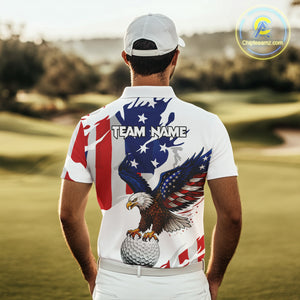 Red, White and Blue American Flag Eagle Mens Golf Polo Shirts Custom Patriotic Golf attire For Men NQS10640