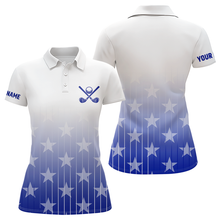 Load image into Gallery viewer, Personalized blue stars pattern white golf polos shirts for women custom gifts for the golfer NQS9965