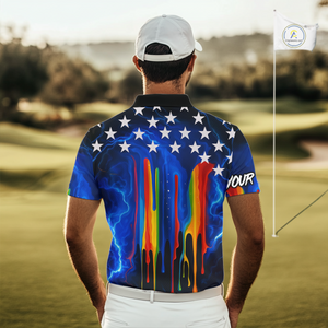 Blue lightning thunder rainbow American Flag Men golf polo shirts Custom patriotic mens golf outfit NQS10154