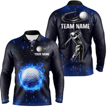 Load image into Gallery viewer, Blue Flame Golf Ball Mens Golf Polo Shirt custom team mens golf apparel, golf gifts for men NQS9244