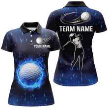 Load image into Gallery viewer, Blue Flame Golf Ball Women Golf Polo Shirts custom team ladies golf apparel, golf gifts for women NQS9244