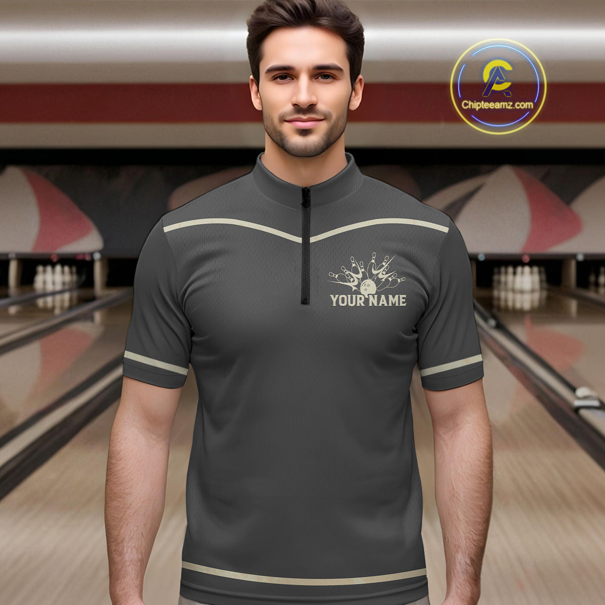 Custom Retro Bowling Polo, Quarter Zip Shirt for Men Personalized Vintage Team Bowling Jersey NQS10505