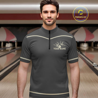 Custom Retro Bowling Polo, Quarter Zip Shirt for Men Personalized Vintage Team Bowling Jersey NQS10505