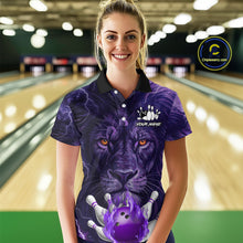 Load image into Gallery viewer, Purple Lightning thunder Flame Lion Bowling Polo, 1/4 Zip shirts for Women Custom bowling team jersey NQS10175