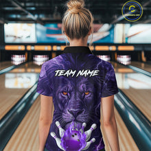 Load image into Gallery viewer, Purple Lightning thunder Flame Lion Bowling Polo, 1/4 Zip shirts for Women Custom bowling team jersey NQS10175