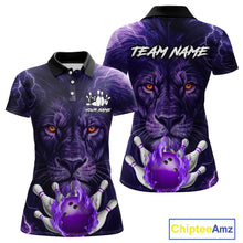 Load image into Gallery viewer, Purple Lightning thunder Flame Lion Bowling Polo, 1/4 Zip shirts for Women Custom bowling team jersey NQS10175