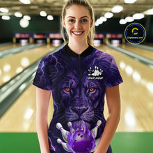 Load image into Gallery viewer, Purple Lightning thunder Flame Lion Bowling Polo, 1/4 Zip shirts for Women Custom bowling team jersey NQS10175