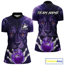Load image into Gallery viewer, Purple Lightning thunder Flame Lion Bowling Polo, 1/4 Zip shirts for Women Custom bowling team jersey NQS10175