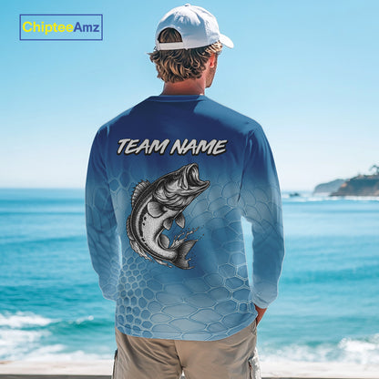 Blue Camo Largemouth Bass fishing sun shirts custom name Bass fishing jerseys for men, women NQS10330