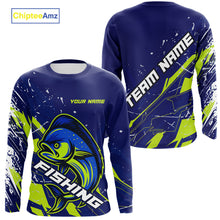 Load image into Gallery viewer, Mahi Mahi fishing sun protection shirts custom name blue and green fishing jerseys for team offshore NQS10331
