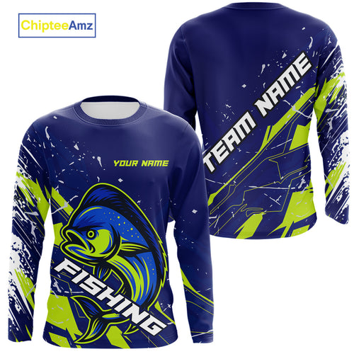 Mahi Mahi fishing sun protection shirts custom name blue and green fishing jerseys for team offshore NQS10331