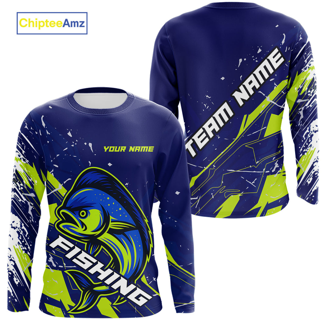 Mahi Mahi fishing sun protection shirts custom name blue and green fishing jerseys for team offshore NQS10331