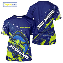Load image into Gallery viewer, Mahi Mahi fishing sun protection shirts custom name blue and green fishing jerseys for team offshore NQS10331