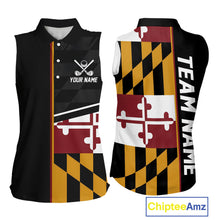 Load image into Gallery viewer, Maryland Flag black Women sleeveless polo shirt Custom Patriotic Ladies Golf attire For team NQS10188