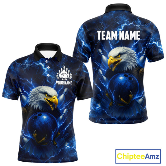 Mens bowling shirts Custom Eagle blue lightning thunder Bowling Team Jersey, gift for Bowlers NQS10336