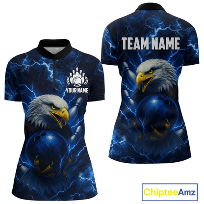Womens bowling shirts Custom Eagle blue lightning thunder Bowling Team Jersey, gift for Bowlers NQS10336