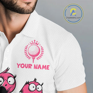 Funny pink flamingo friends white Men golf polo shirts Custom flamingo golf outfits for men NQS10201