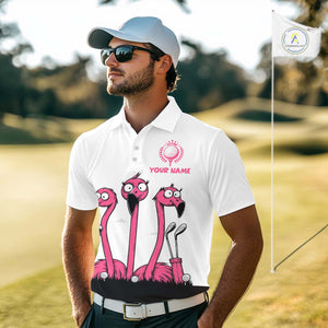 Funny pink flamingo friends white Men golf polo shirts Custom flamingo golf outfits for men NQS10201