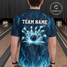 Load image into Gallery viewer, Blue flame lightning thunder Bowling polo, quarter zip shirts for men custom Bowling team jerseys NQS10387