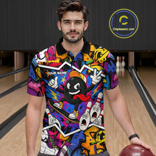 Load image into Gallery viewer, Colorful graffiti pattern Funny Bowling polo, quarter zip shirts for men custom Bowling team jerseys NQS10389