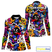 Load image into Gallery viewer, Colorful graffiti pattern Funny Bowling polo, quarter zip shirts for Women custom Bowling team jersey NQS10389