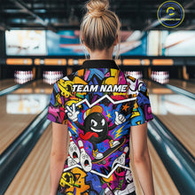 Load image into Gallery viewer, Colorful graffiti pattern Funny Bowling polo, quarter zip shirts for Women custom Bowling team jersey NQS10389