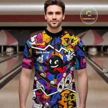 Load image into Gallery viewer, Colorful graffiti pattern Funny Bowling polo, quarter zip shirts for men custom Bowling team jerseys NQS10389