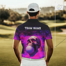 Load image into Gallery viewer, Custom Pink Flame Golf skull Halloween Mens golf polo shirt, Personalized Team Skull golf outfit NQS10400